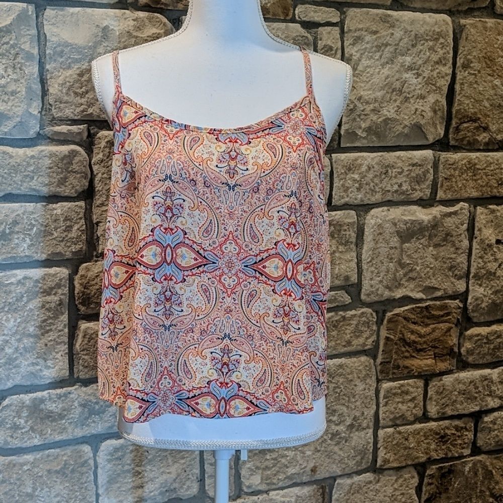 FRANCESCA'S Floral Multi Color Halter Tank Top Size Large